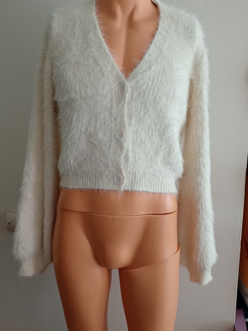 Mystree Cream Fuzzy V-Neck Button Cardigan NWT